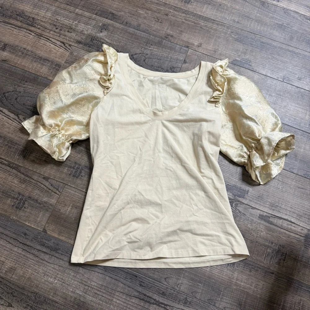 Anthropologie Cream Blouse Puff Sleeves Women's Size Small